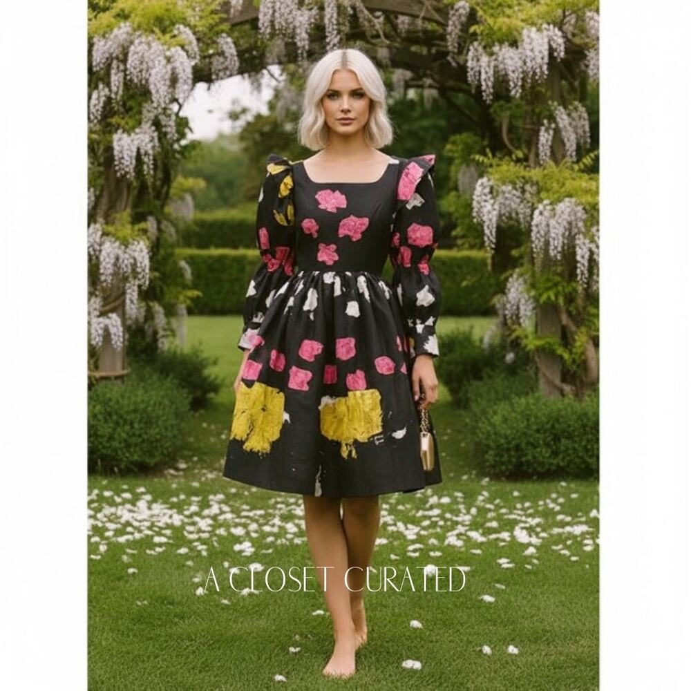 Busayo Cotton Long Sleeve Dress XS NWT Black Pink